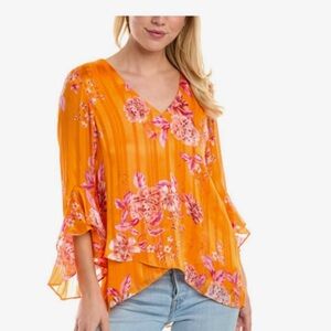 Vince Camuto Bright Orange Floral Top
